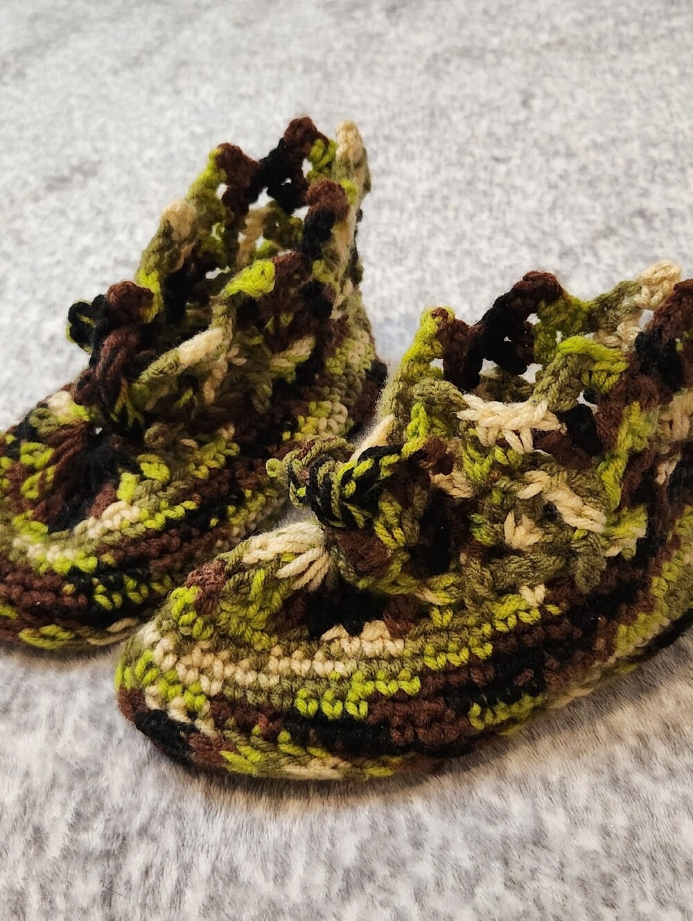 Handmade Crochet House Shoes, Booties, Camouflage Color